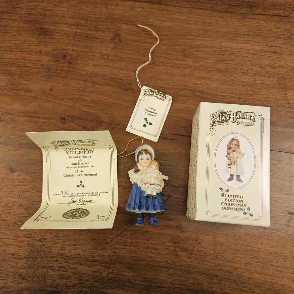 Vintage 1980s Limited Edition Jan Hagara Lisa Christmas Ornament Orig Box COA